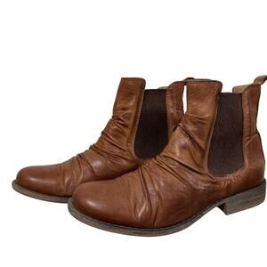 Miz Mooz Women's Lissie Chelsea Boots Size 9 Brown Leather Rouched Slouch Bootie